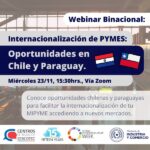 Internacionalización de PYMES, oportunidades en Chile y Paraguay, se tratará en un webinar el 23 de noviembre